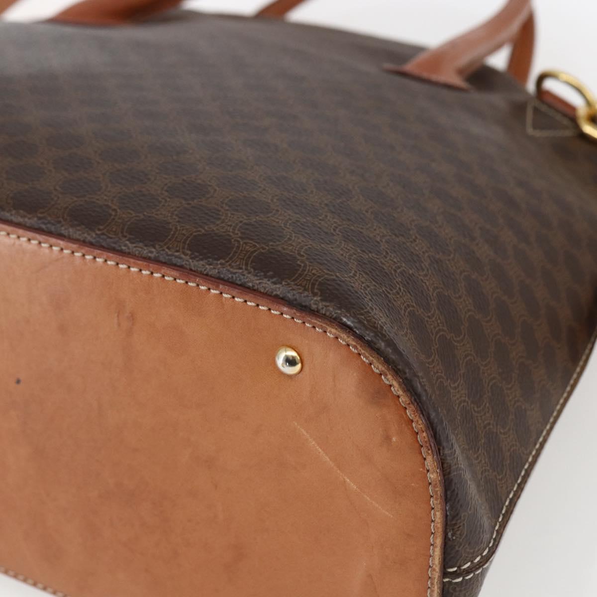CELINE Macadam Canvas Hand Bag PVC Leather 2way Brown Gold Auth ep13453