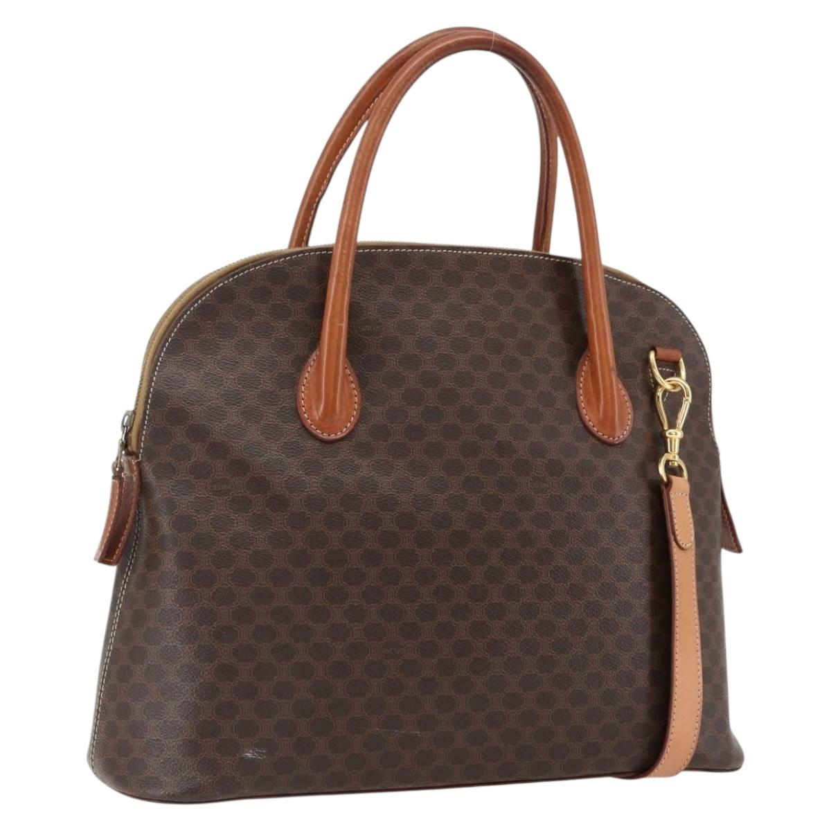 CELINE Macadam Canvas Hand Bag PVC Leather 2way Brown Gold Auth ep13453