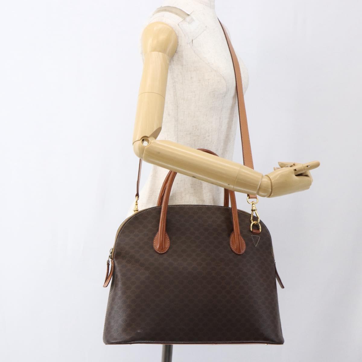 CELINE Macadam Canvas Hand Bag PVC Leather 2way Brown Gold Auth ep13453