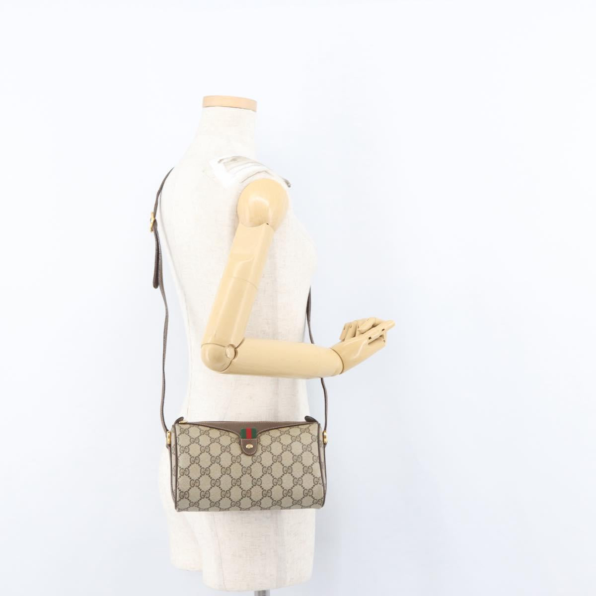 GUCCI GG Supreme Web Sherry Line Bag PVC Beige Gold 89 02 018 Auth ep13467