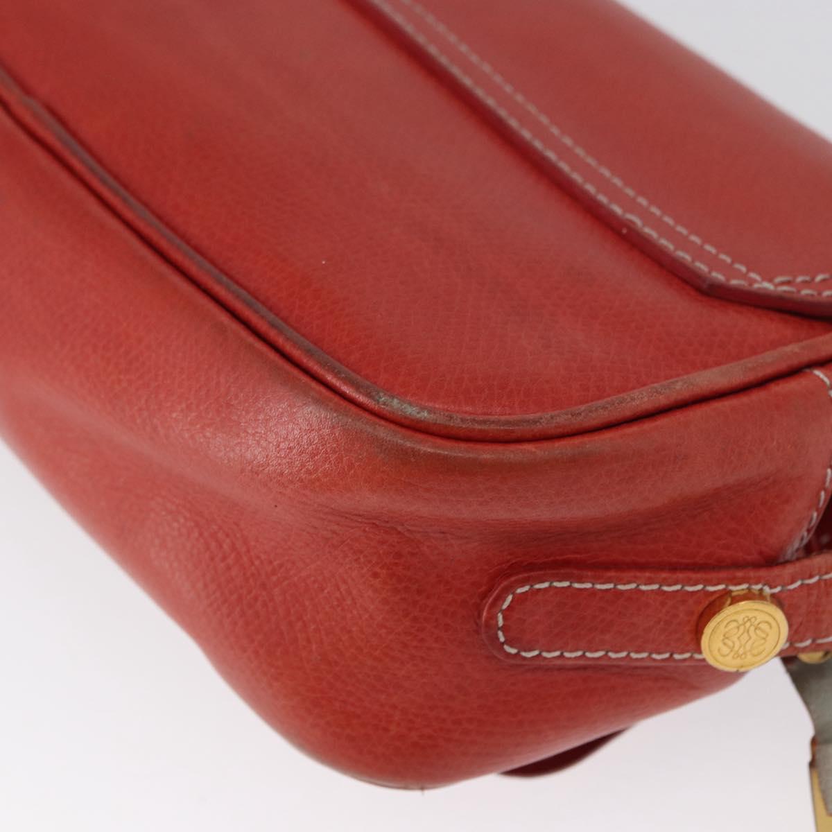 LOEWE Shoulder Bag Leather Red Gold Auth ep13468