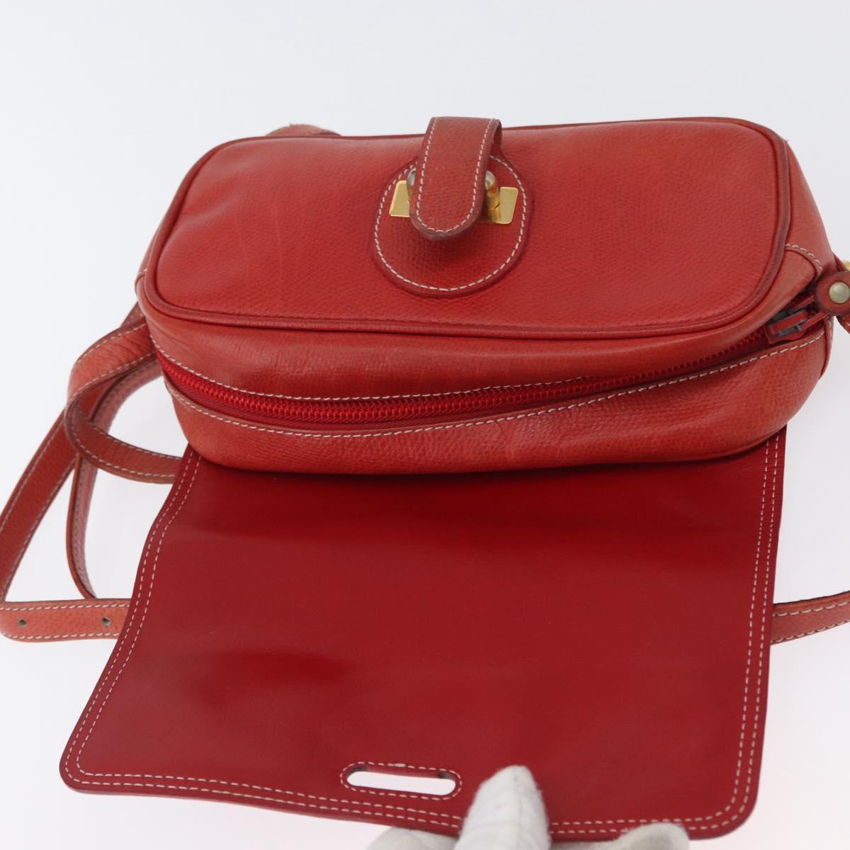 LOEWE Shoulder Bag Leather Red Gold Auth ep13468