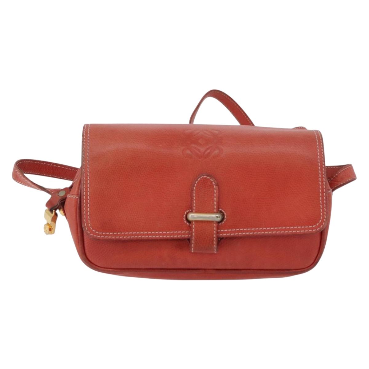 LOEWE Shoulder Bag Leather Red Gold Auth ep13468