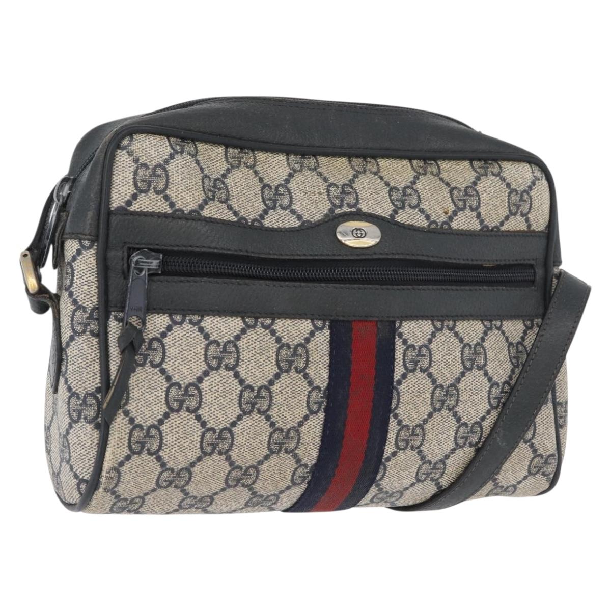 GUCCI GG Supreme Sherry Line Shoulder Bag PVC Navy Gold 89 02 004 Auth ep13472