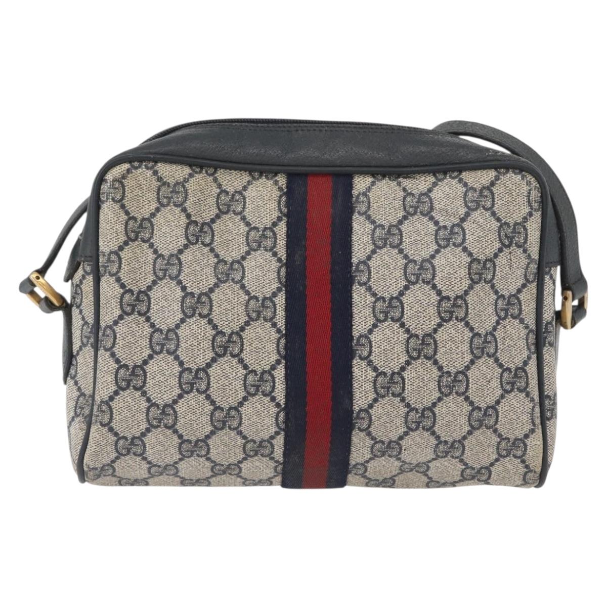 GUCCI GG Supreme Sherry Line Shoulder Bag PVC Navy Gold 89 02 004 Auth ep13472