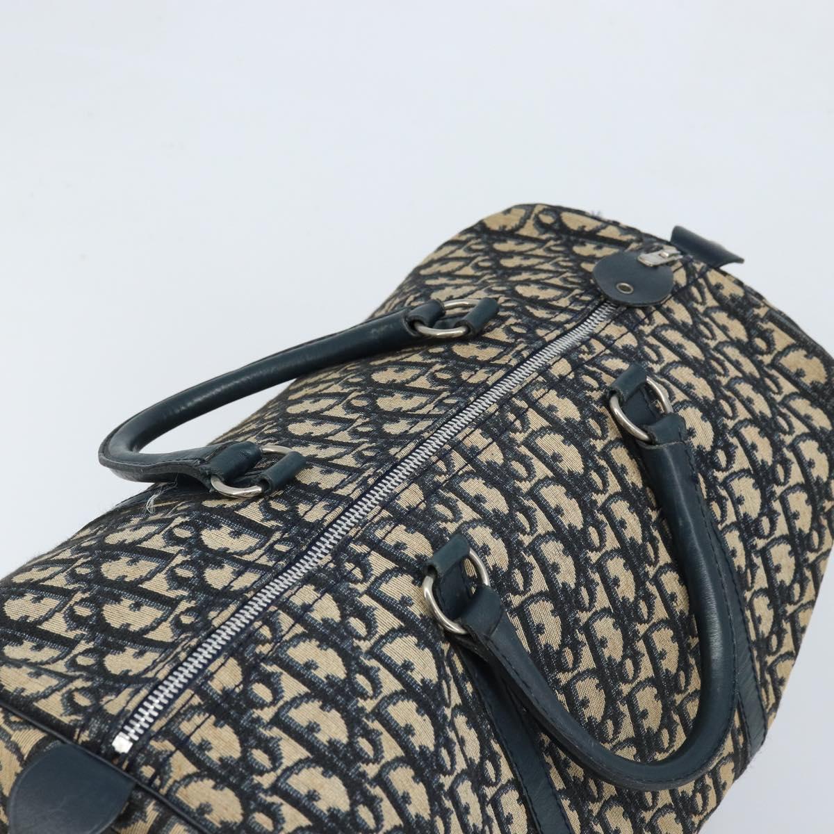 Christian Dior Trotter Canvas Boston Bag Navy Silver Auth ep13473