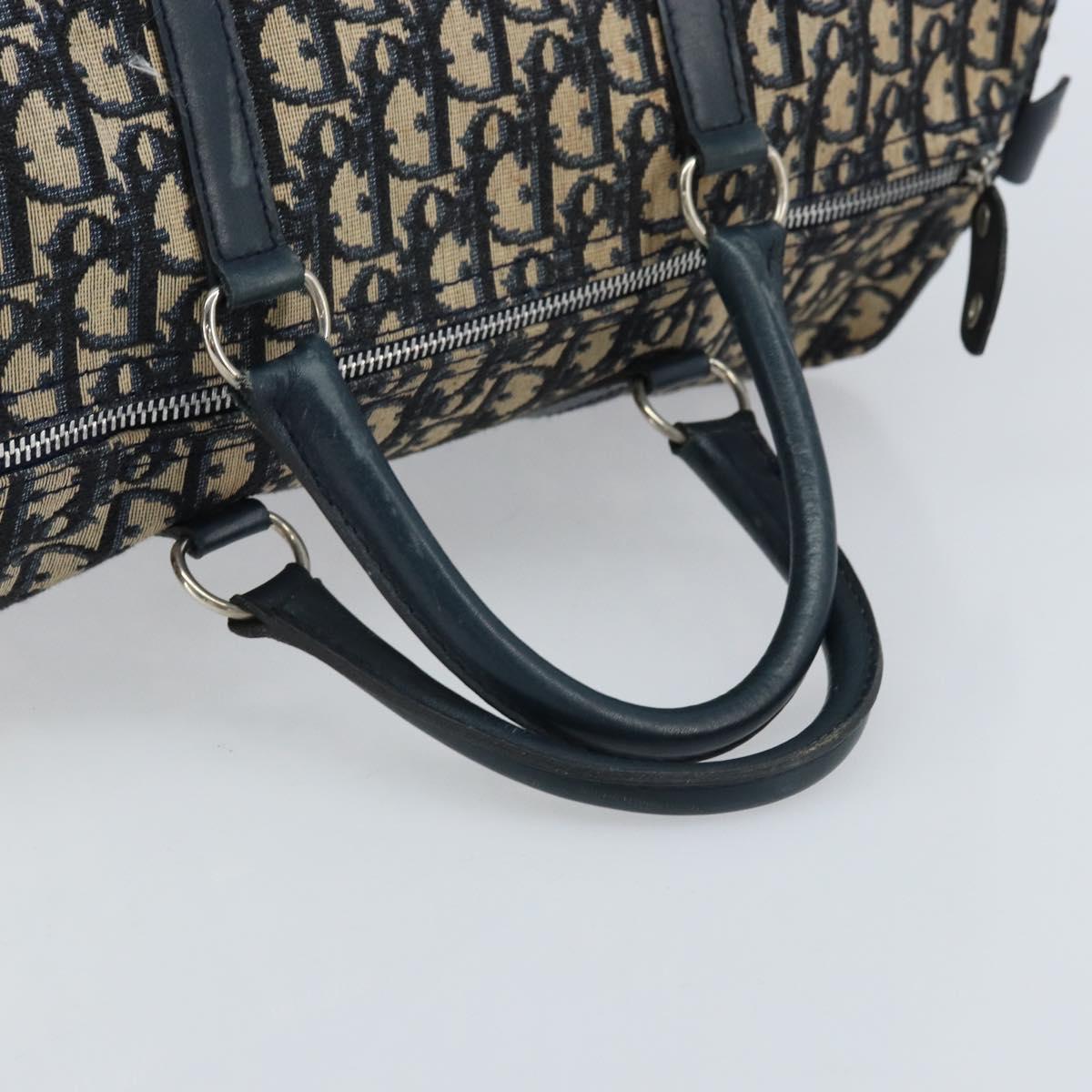 Christian Dior Trotter Canvas Boston Bag Navy Silver Auth ep13473