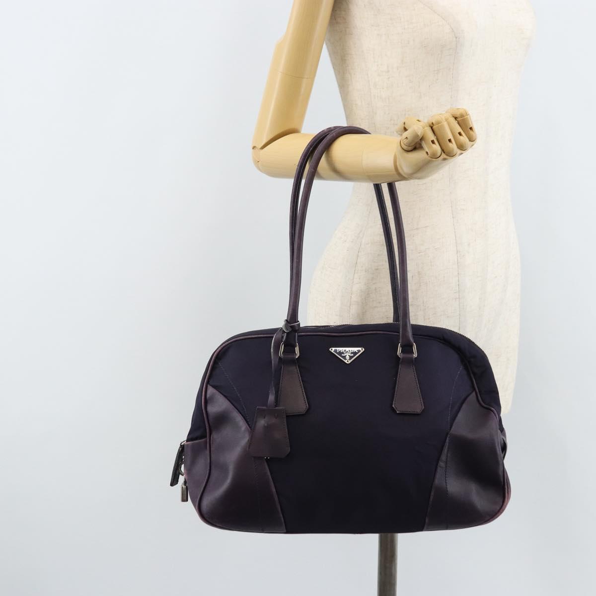 PRADA Boston Bag Nylon Purple Silver Auth ep13475