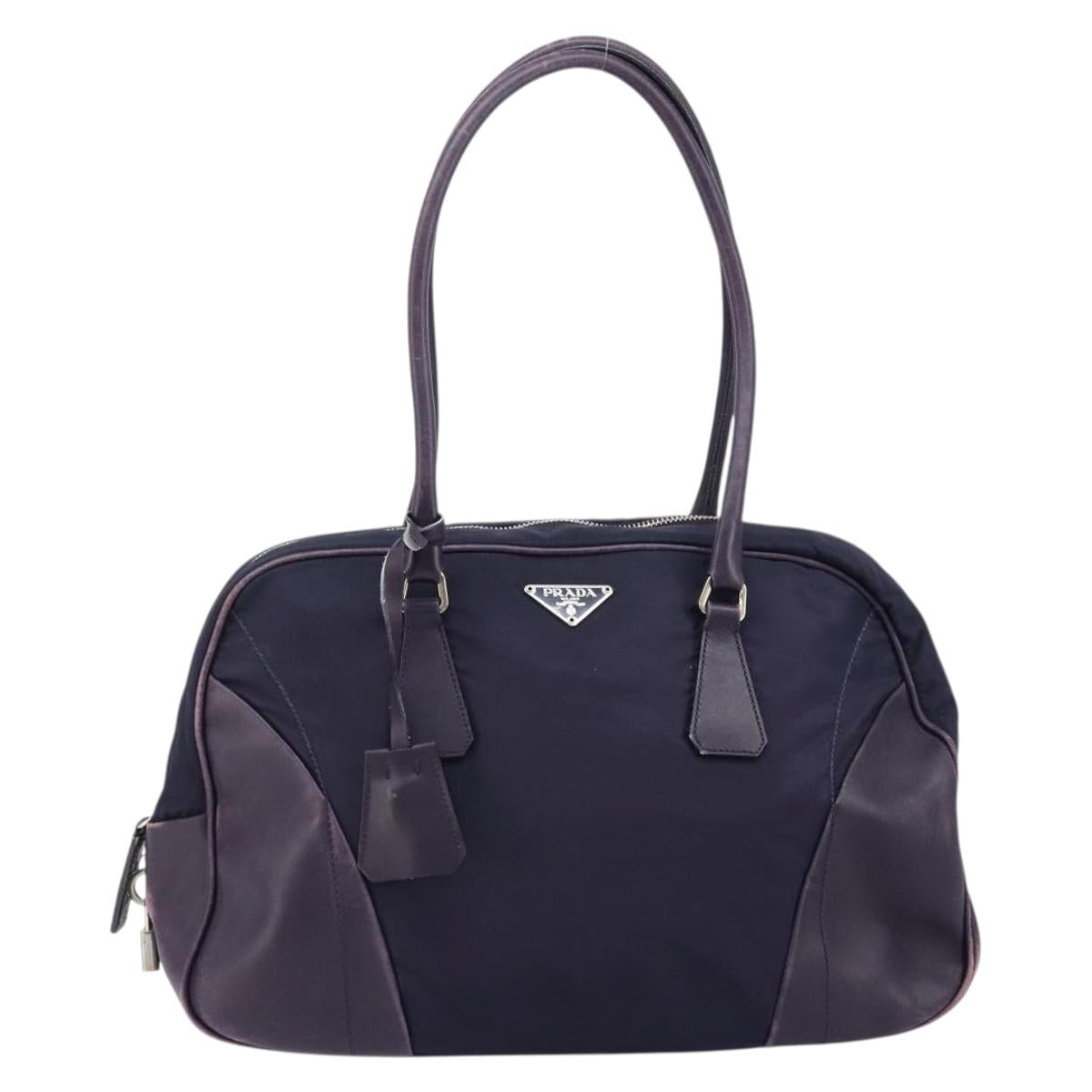 PRADA Boston Bag Nylon Purple Silver Auth ep13475