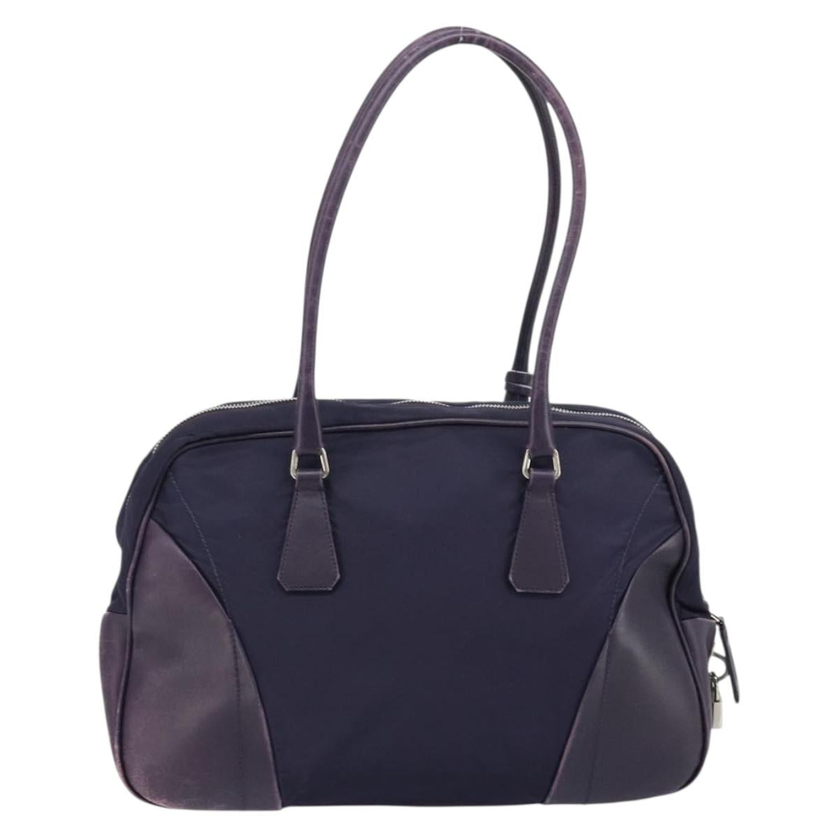PRADA Boston Bag Nylon Purple Silver Auth ep13475