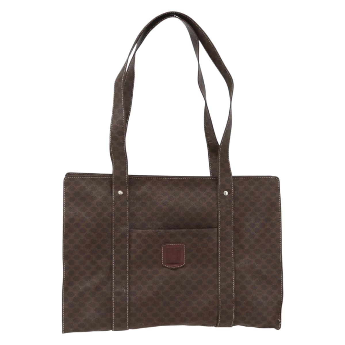 CELINE Macadam Canvas Tote Bag PVC Leather Brown Gold Auth ep13478