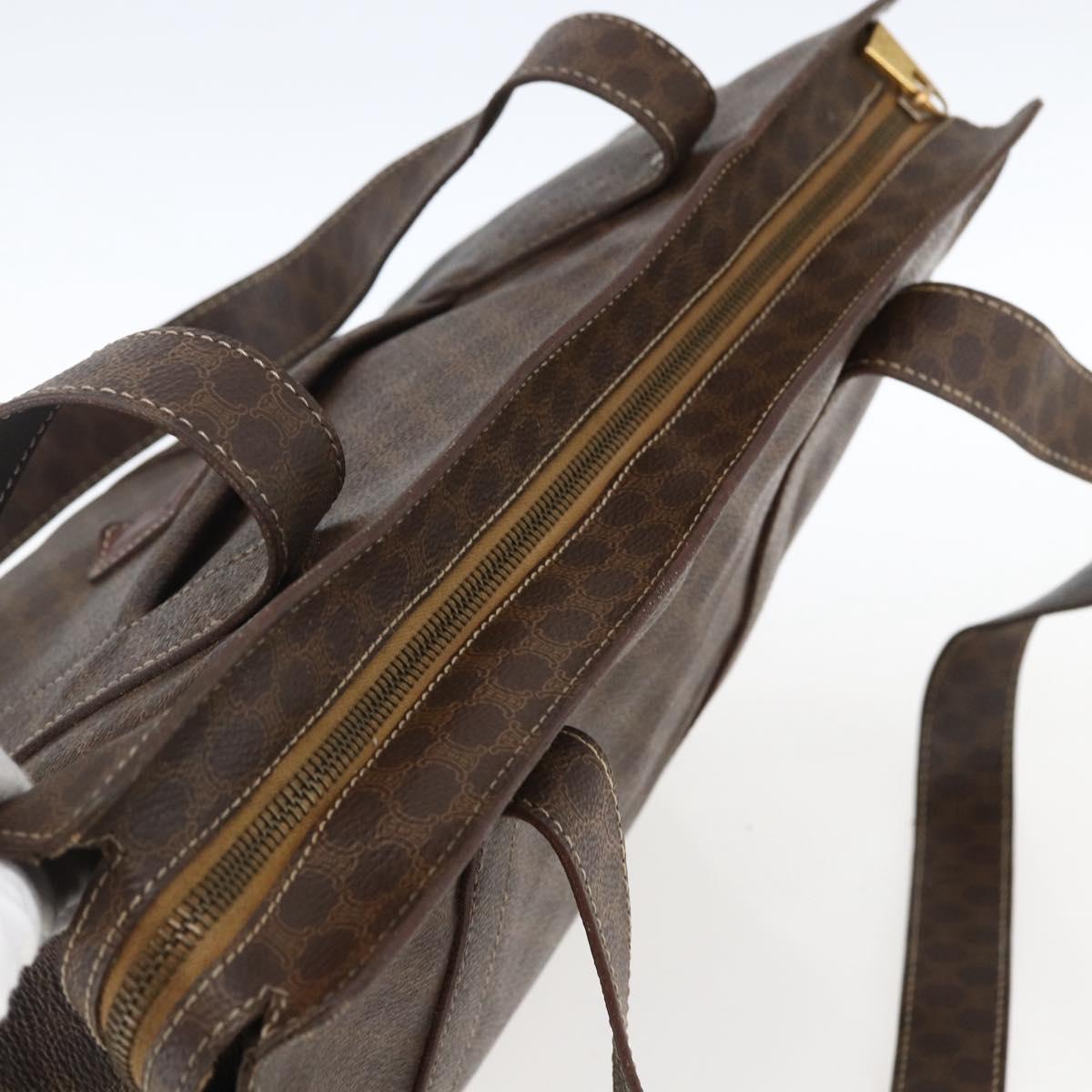 CELINE Macadam Canvas Tote Bag PVC Leather Brown Gold Auth ep13478