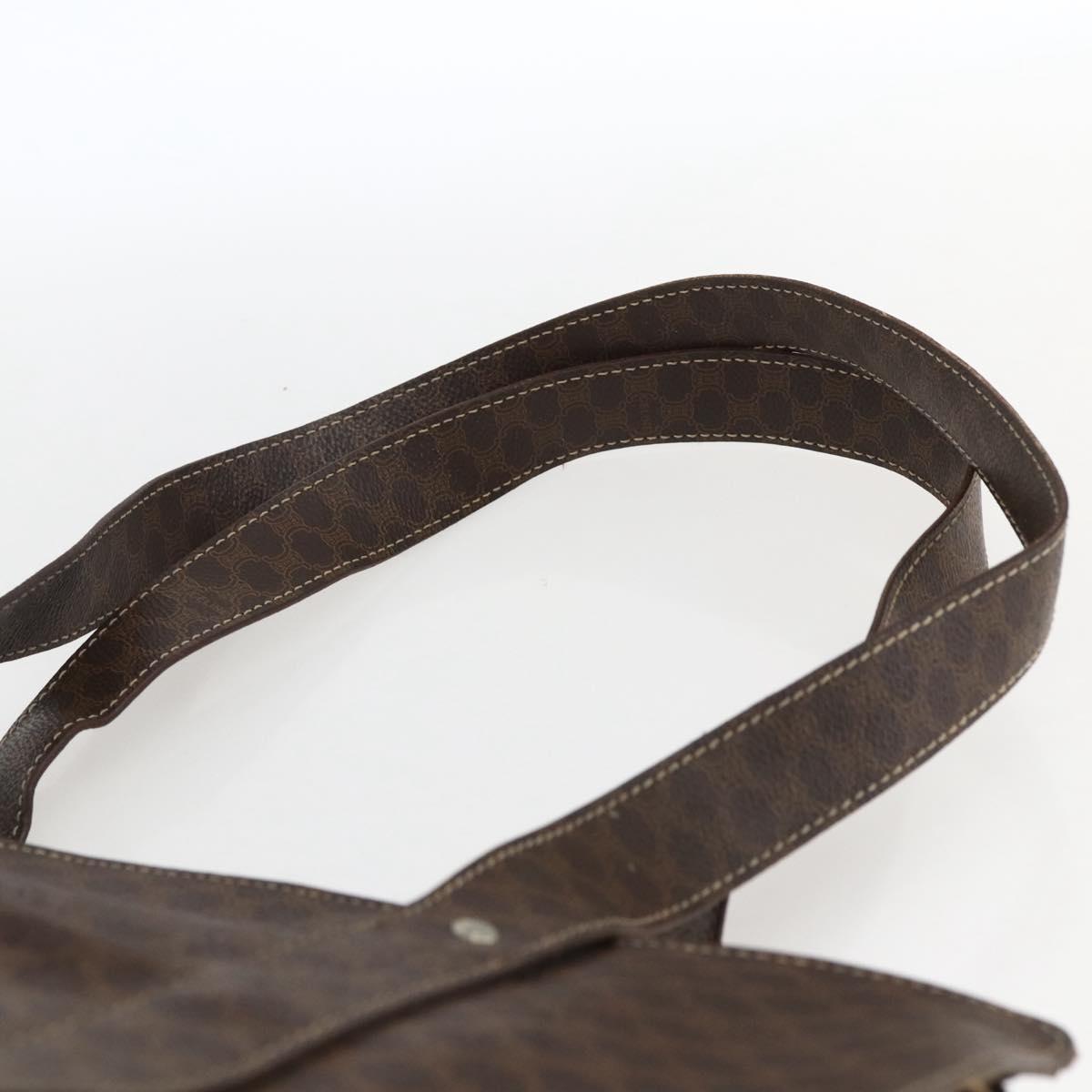 CELINE Macadam Canvas Tote Bag PVC Leather Brown Gold Auth ep13478