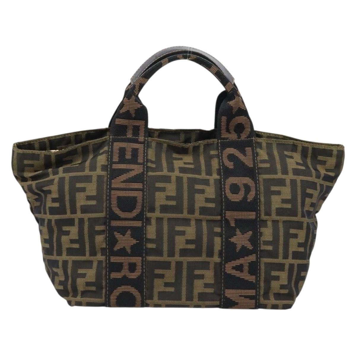 FENDI Zucca Canvas Hand Bag Brown Black Auth ep13479