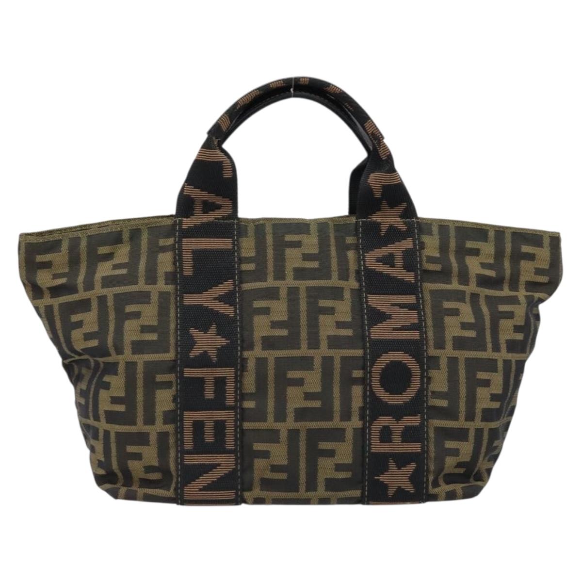 FENDI Zucca Canvas Hand Bag Brown Black Auth ep13479