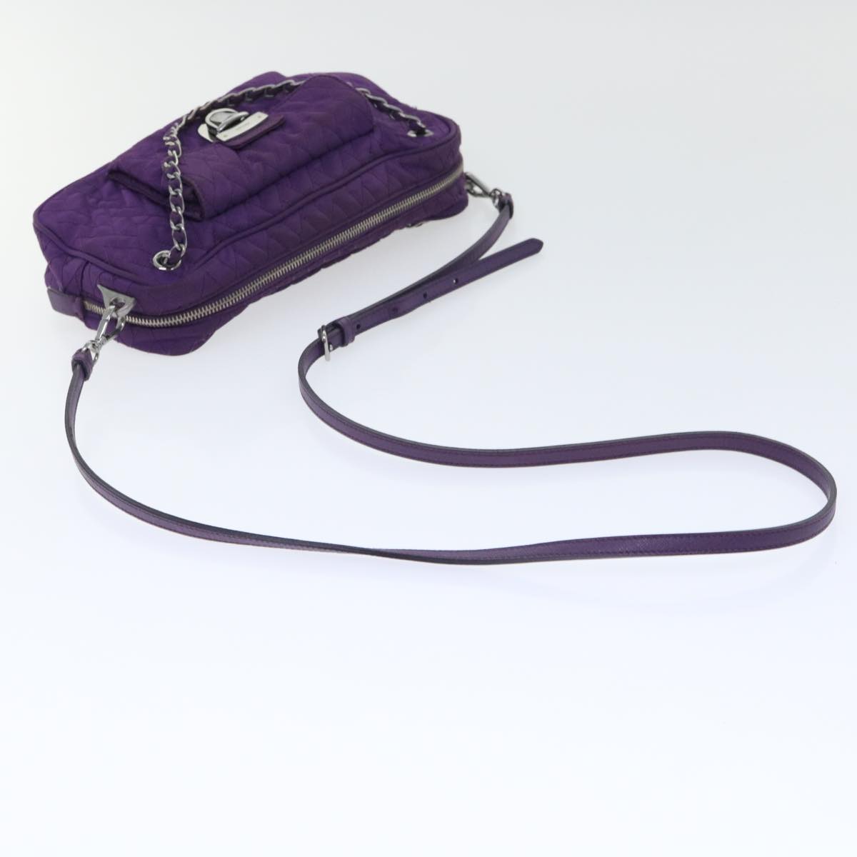 PRADA Quilted Chain Shoulder Bag Nylon Purple Auth ep1348