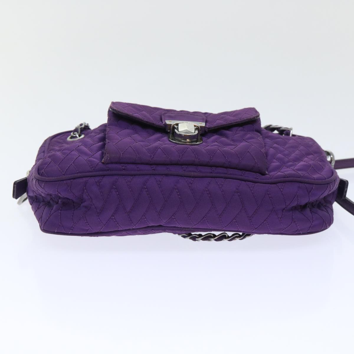 PRADA Quilted Chain Shoulder Bag Nylon Purple Auth ep1348