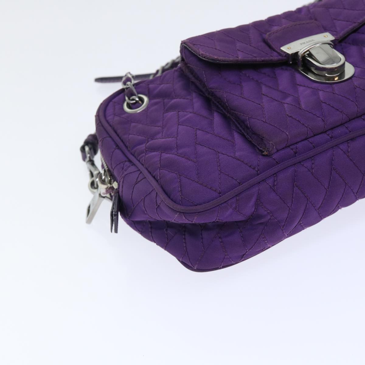 PRADA Quilted Chain Shoulder Bag Nylon Purple Auth ep1348