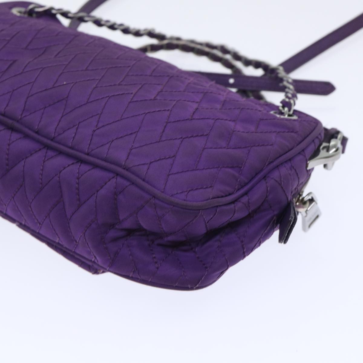 PRADA Quilted Chain Shoulder Bag Nylon Purple Auth ep1348