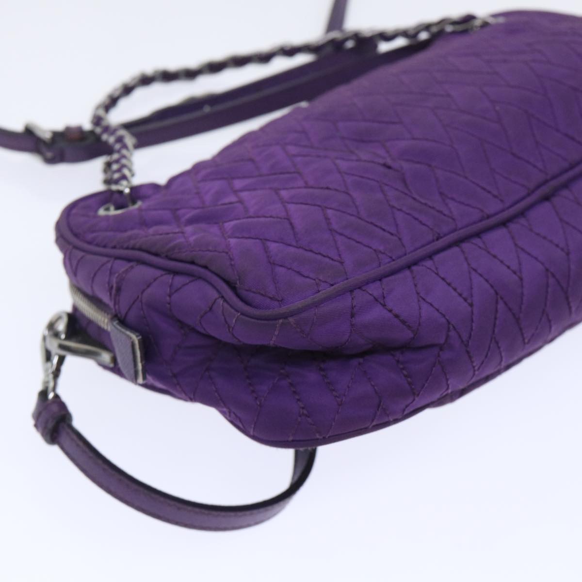 PRADA Quilted Chain Shoulder Bag Nylon Purple Auth ep1348