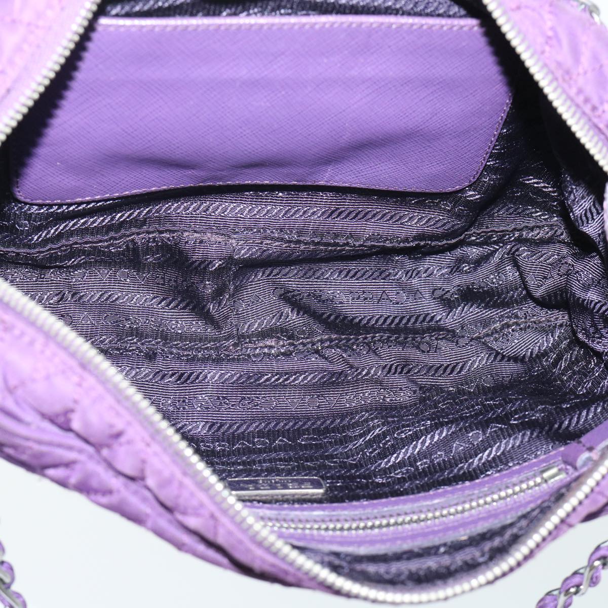 PRADA Quilted Chain Shoulder Bag Nylon Purple Auth ep1348