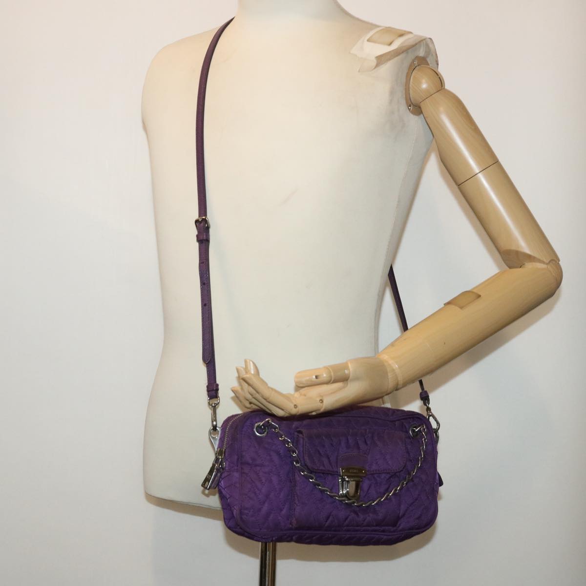 PRADA Quilted Chain Shoulder Bag Nylon Purple Auth ep1348