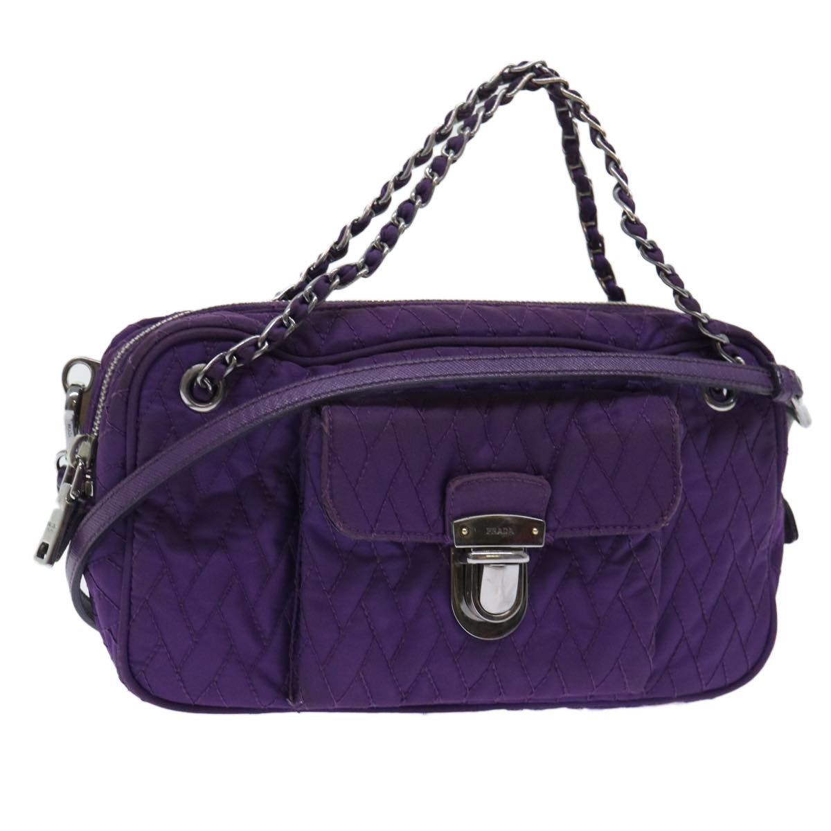 PRADA Quilted Chain Shoulder Bag Nylon Purple Auth ep1348