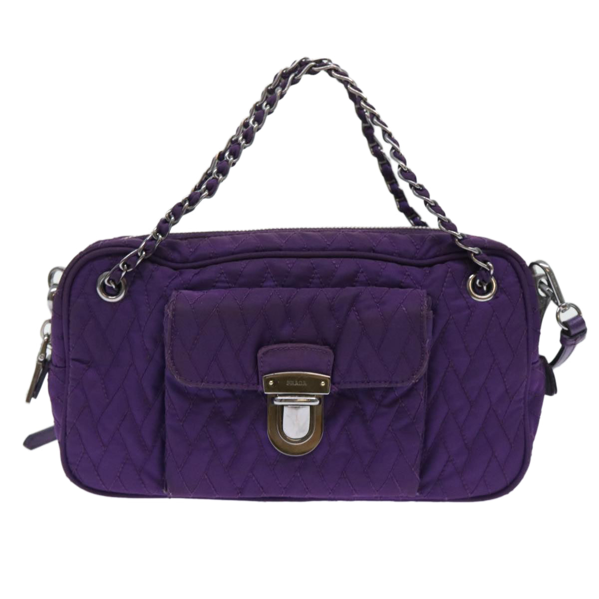 PRADA Quilted Chain Shoulder Bag Nylon Purple Auth ep1348