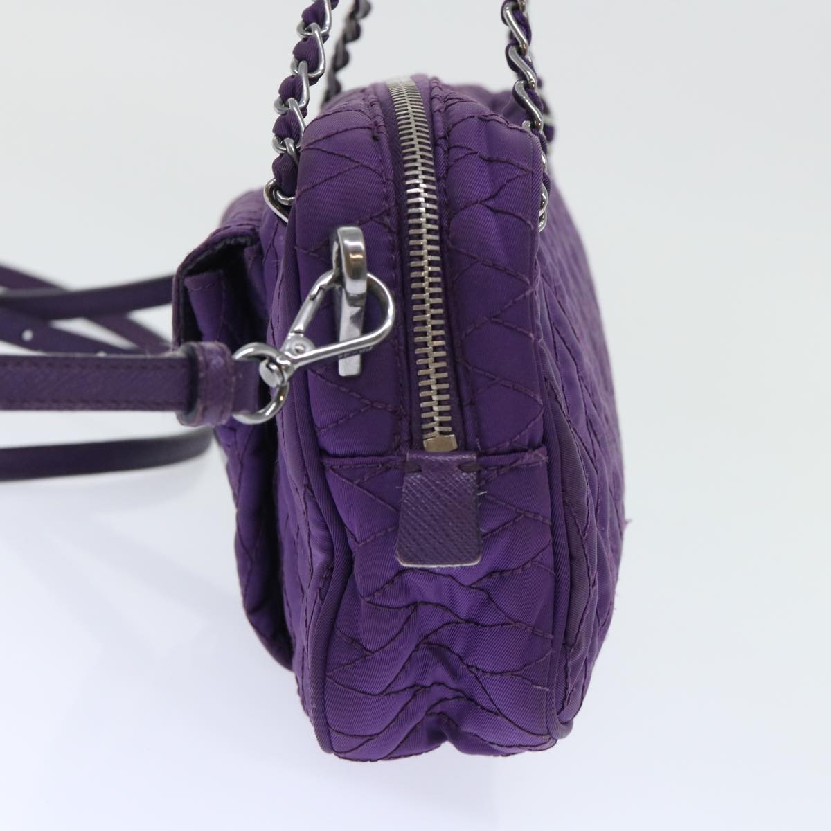 PRADA Quilted Chain Shoulder Bag Nylon Purple Auth ep1348