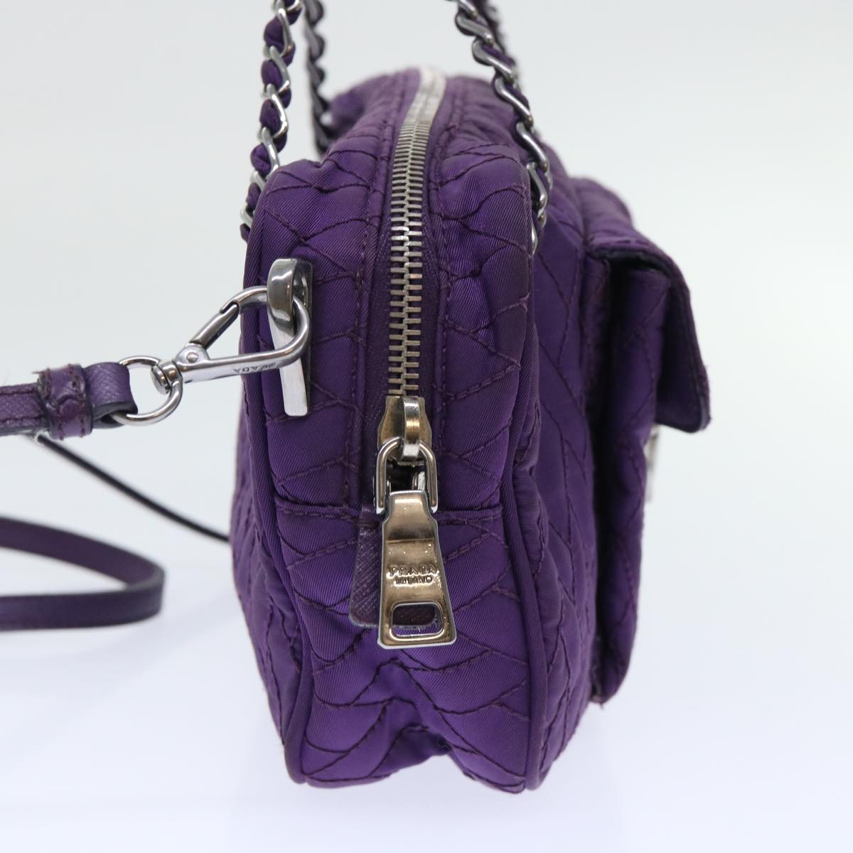 PRADA Quilted Chain Shoulder Bag Nylon Purple Auth ep1348