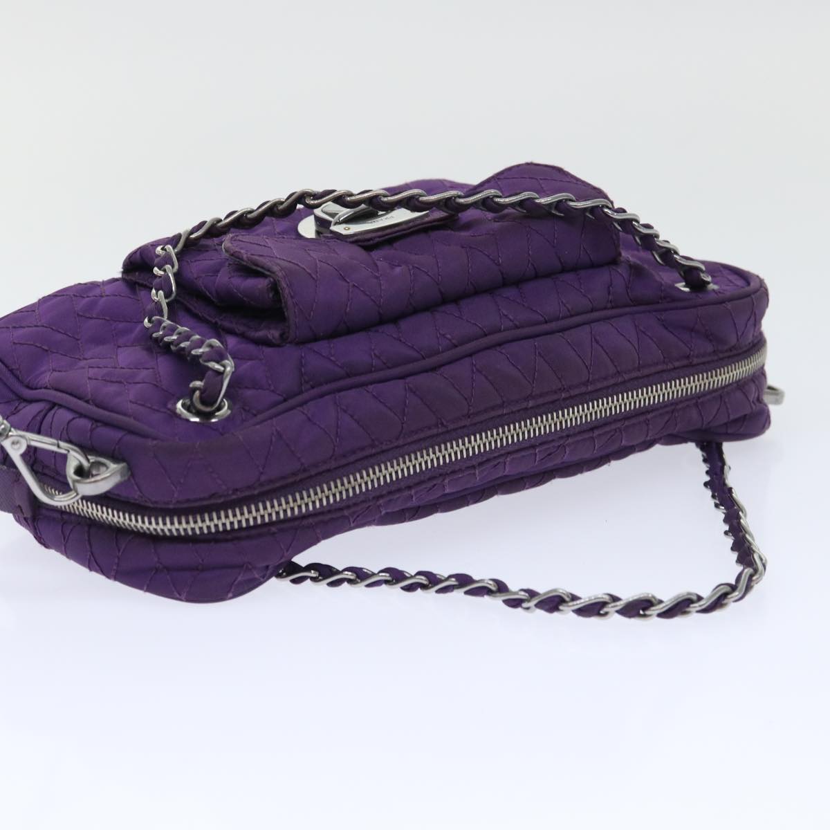 PRADA Quilted Chain Shoulder Bag Nylon Purple Auth ep1348