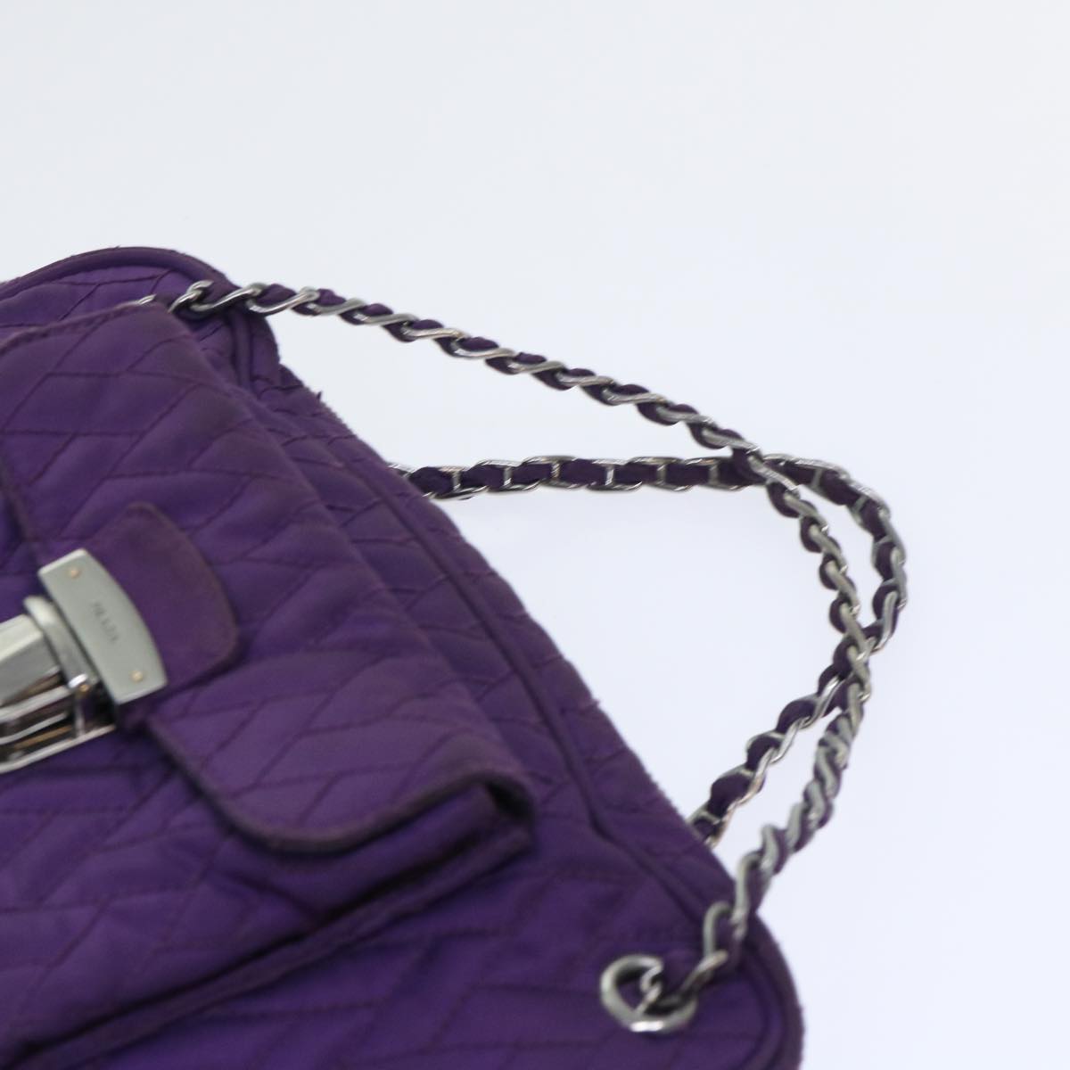 PRADA Quilted Chain Shoulder Bag Nylon Purple Auth ep1348