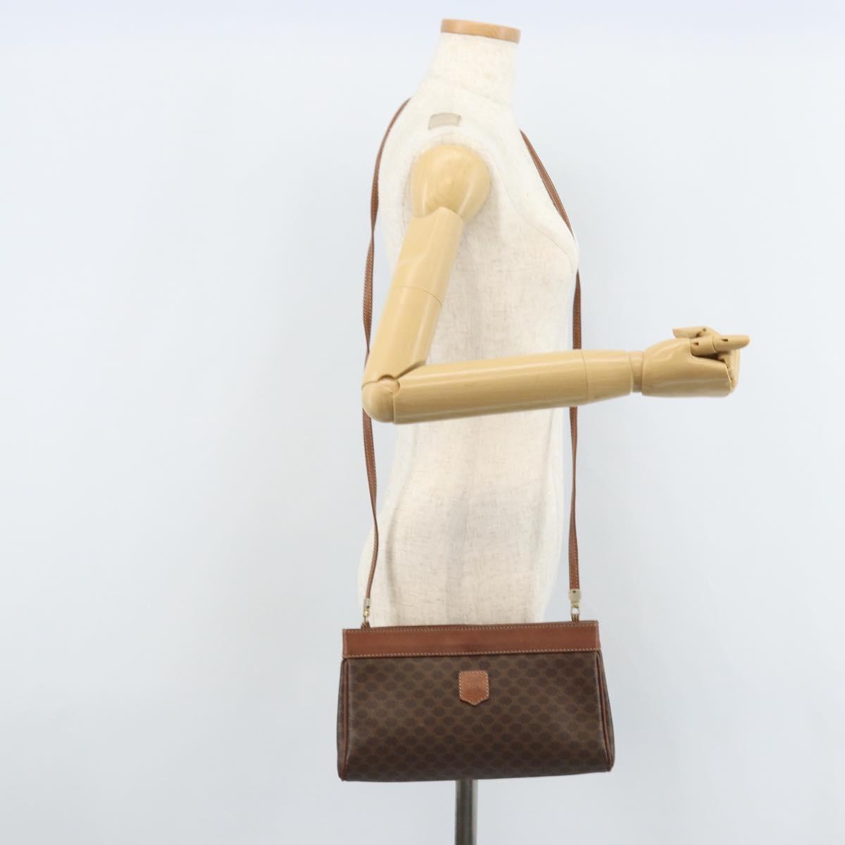 CELINE Macadam Canvas Shoulder Bag PVC Leather Brown Gold Auth ep13480