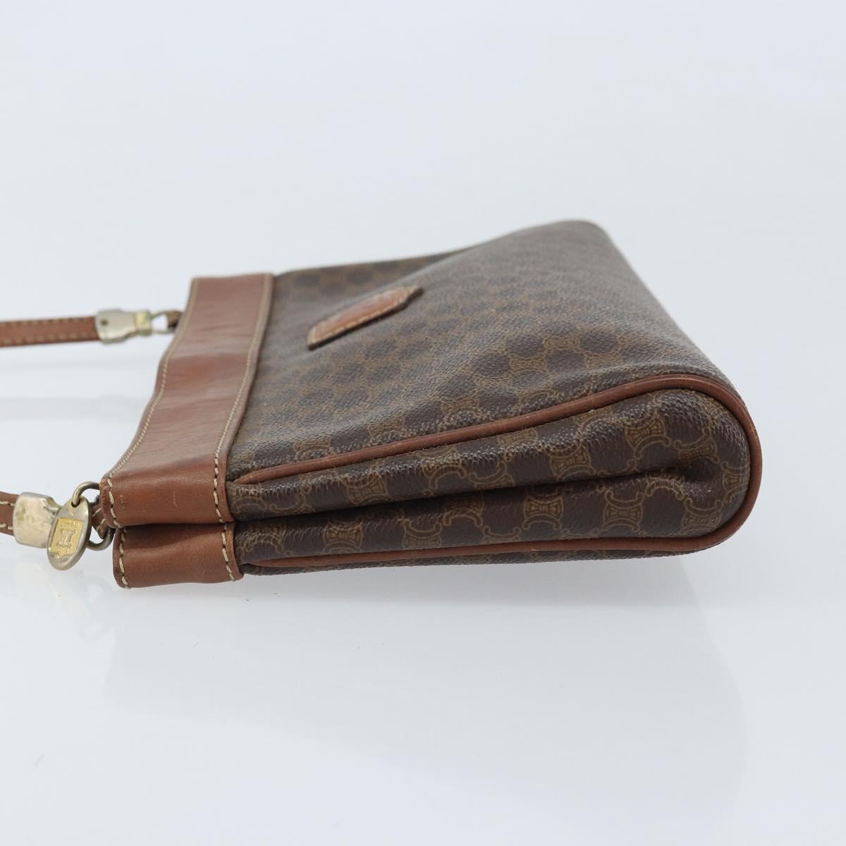 CELINE Macadam Canvas Shoulder Bag PVC Leather Brown Gold Auth ep13480