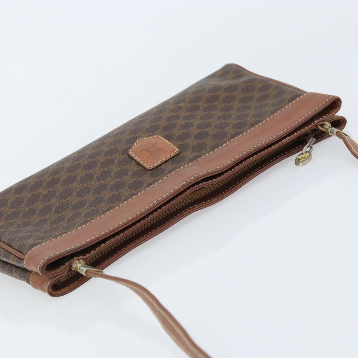 CELINE Macadam Canvas Shoulder Bag PVC Leather Brown Gold Auth ep13480