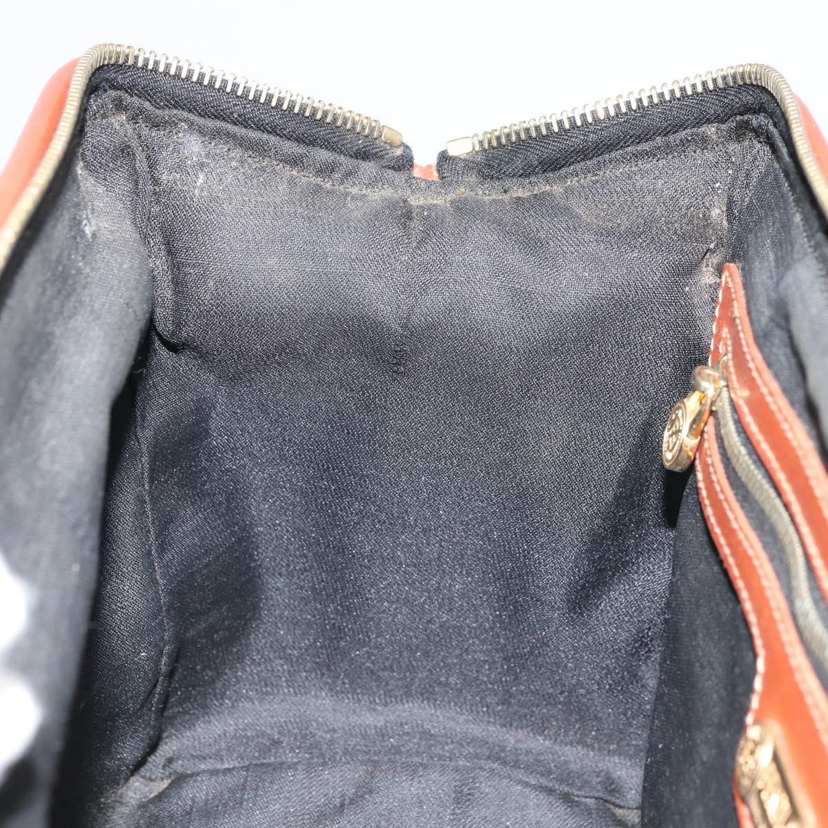 FENDI Pecan Canvas Hand Bag Black Brown Auth ep13483
