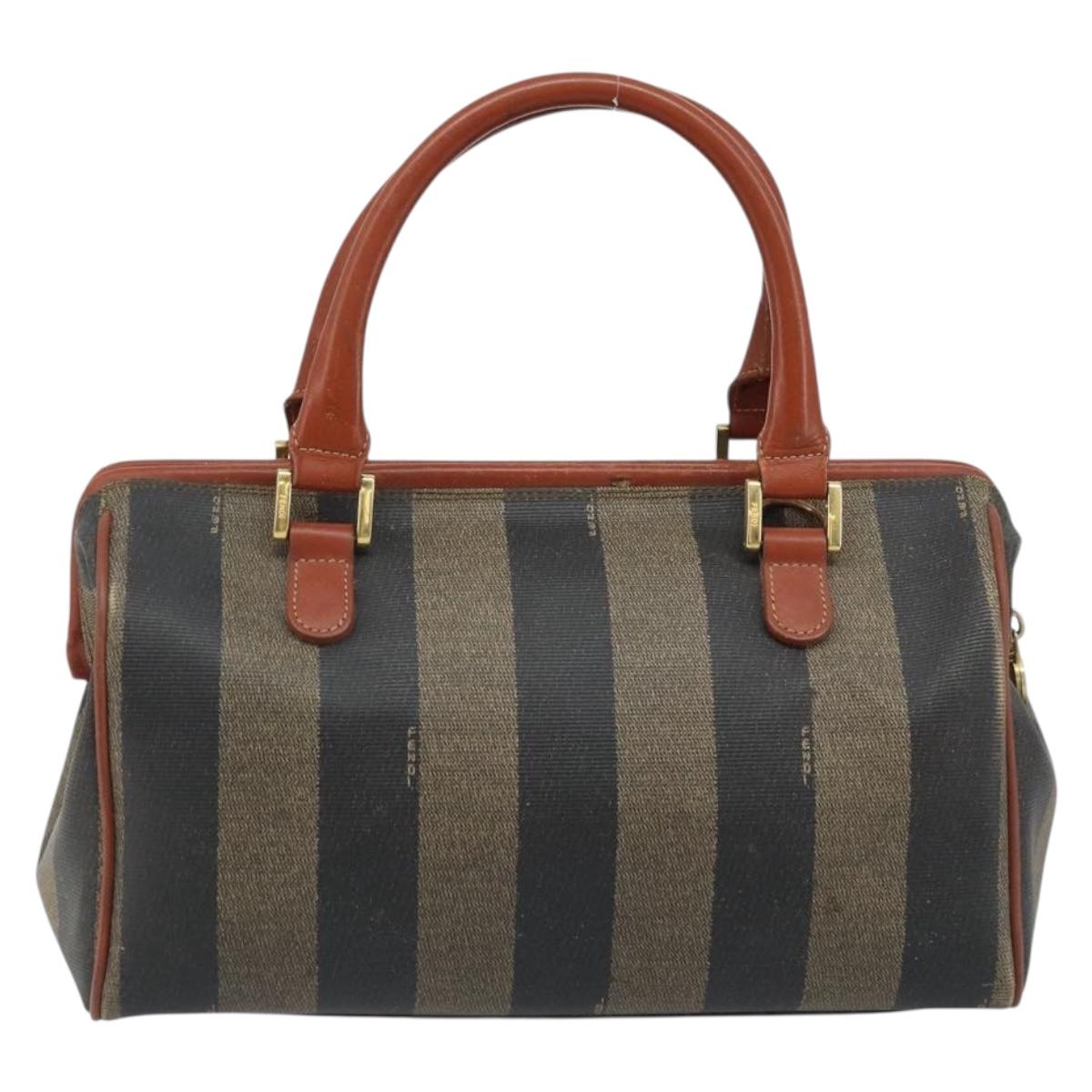 FENDI Pecan Canvas Hand Bag Black Brown Auth ep13483