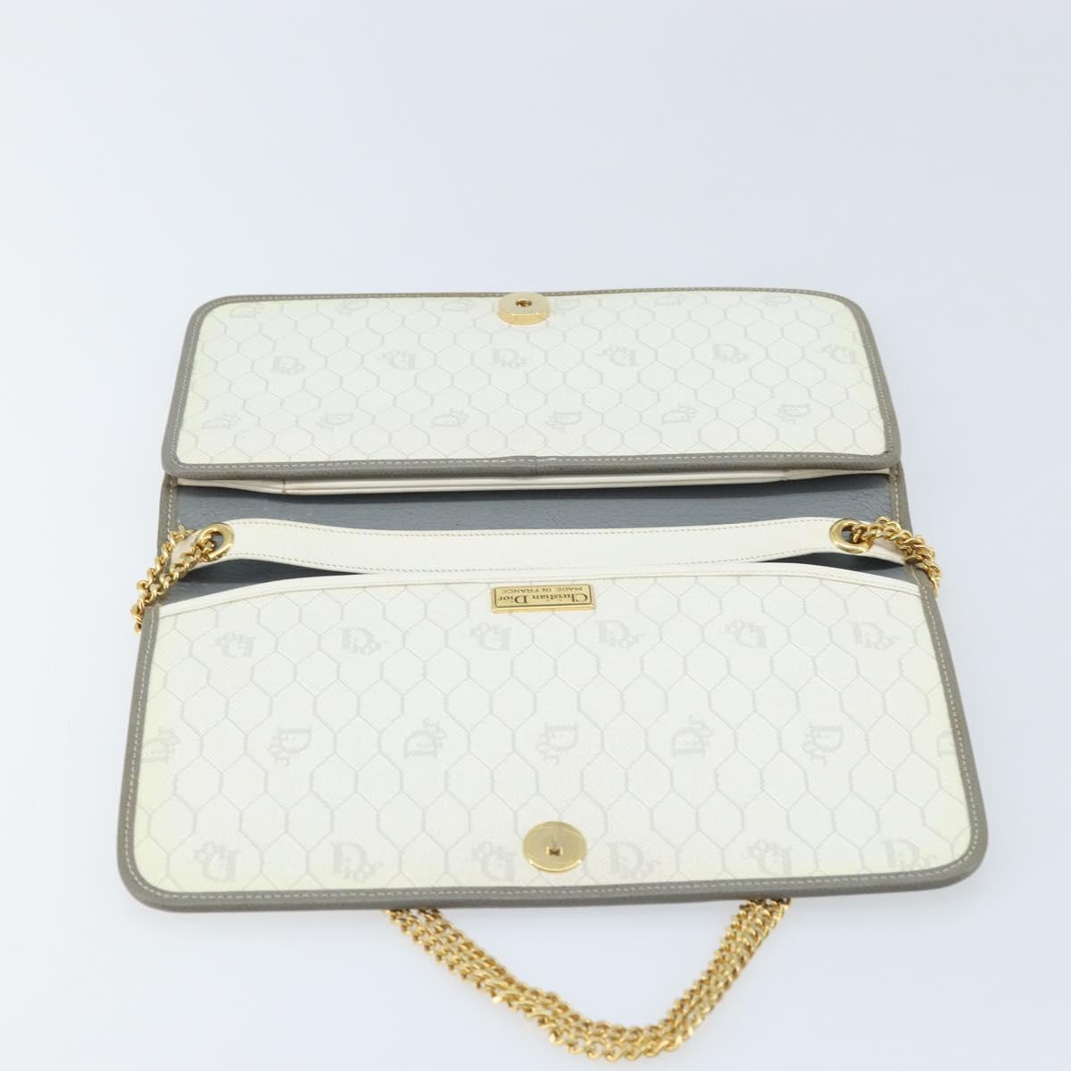 Christian Dior Honeycomb Canvas Chain Shoulder Bag PVC White Gold Auth ep13486
