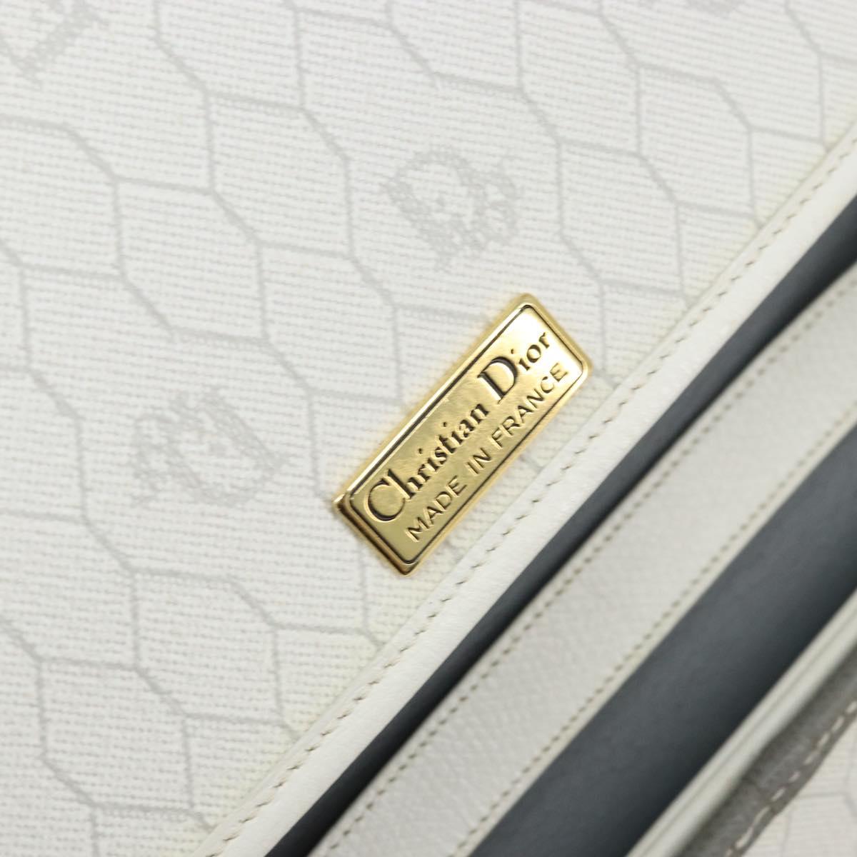 Christian Dior Honeycomb Canvas Chain Shoulder Bag PVC White Gold Auth ep13486