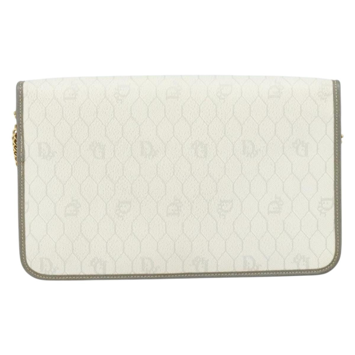 Christian Dior Honeycomb Canvas Chain Shoulder Bag PVC White Gold Auth ep13486