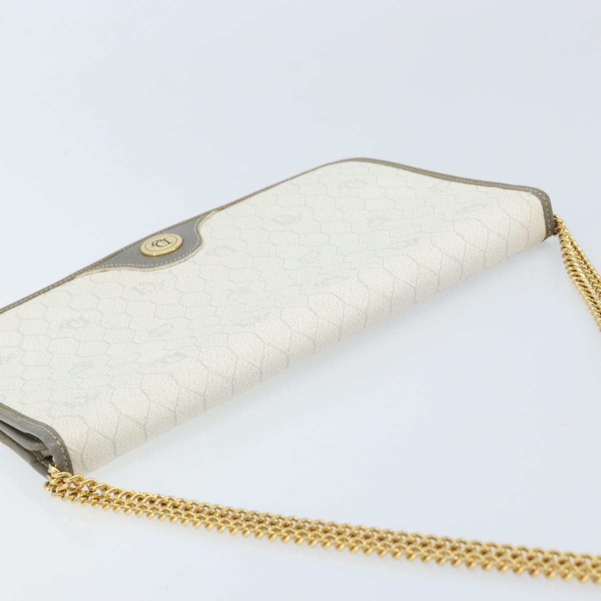 Christian Dior Honeycomb Canvas Chain Shoulder Bag PVC White Gold Auth ep13486