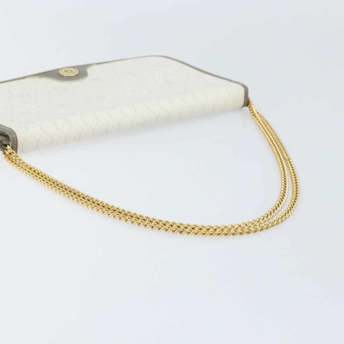 Christian Dior Honeycomb Canvas Chain Shoulder Bag PVC White Gold Auth ep13486