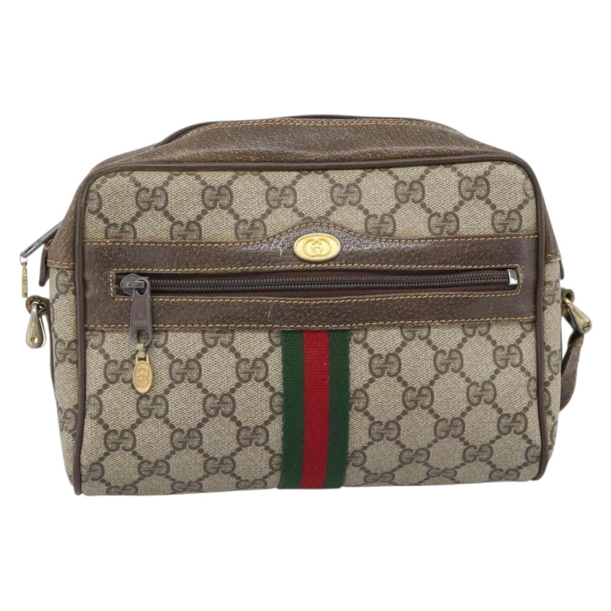 GUCCI GG Supreme Web Sherry Line Bag PVC Beige Gold 010 378 Auth ep13488