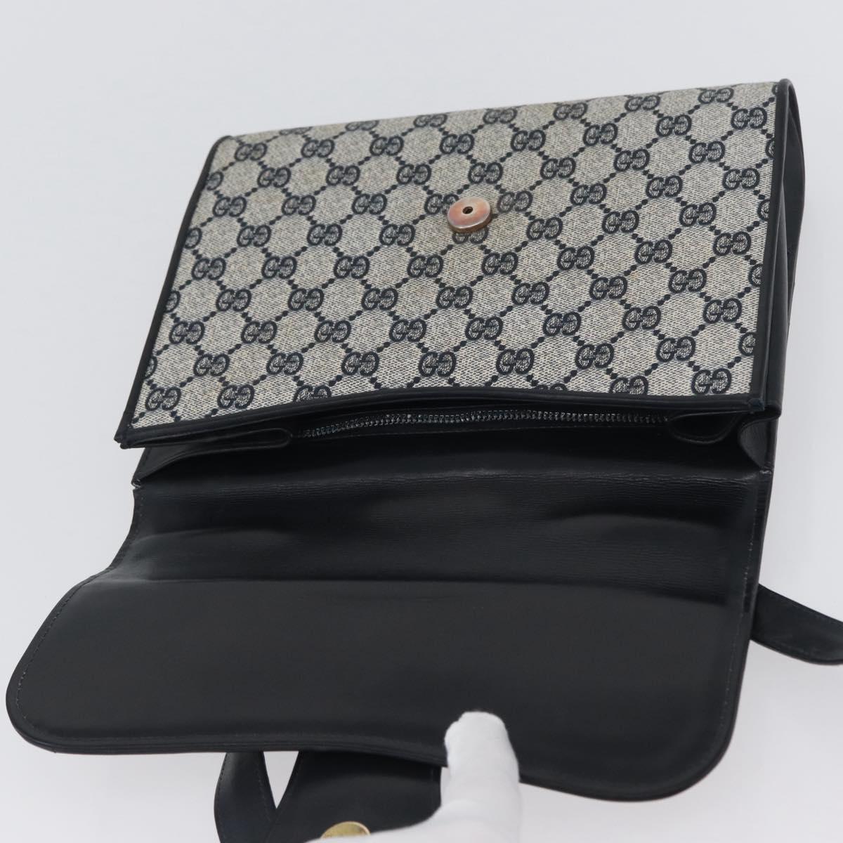 GUCCI GG Supreme Shoulder Bag PVC Navy Gold Auth ep13495
