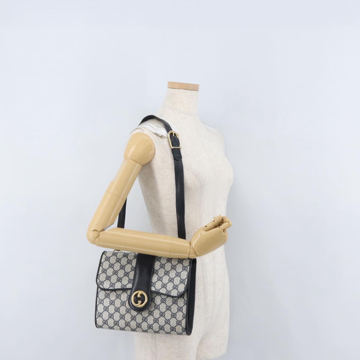 GUCCI GG Supreme Shoulder Bag PVC Navy Gold Auth ep13495