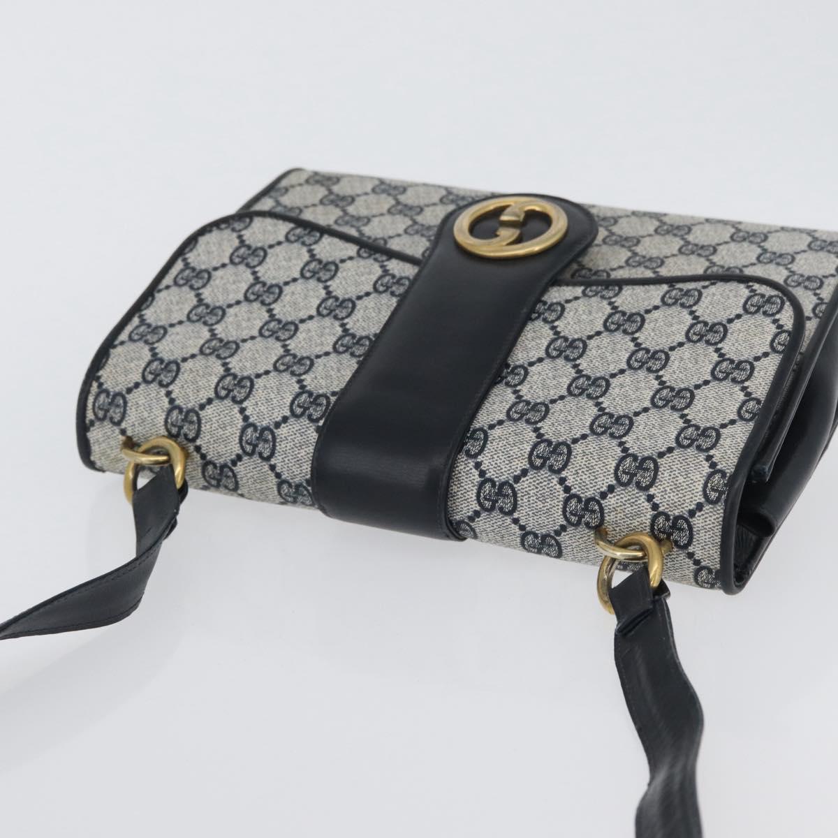 GUCCI GG Supreme Shoulder Bag PVC Navy Gold Auth ep13495