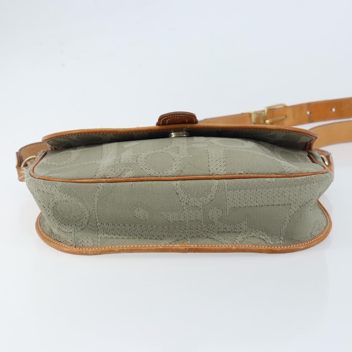 Christian Dior Trotter Canvas Shoulder Bag Gray Gold Auth ep13499