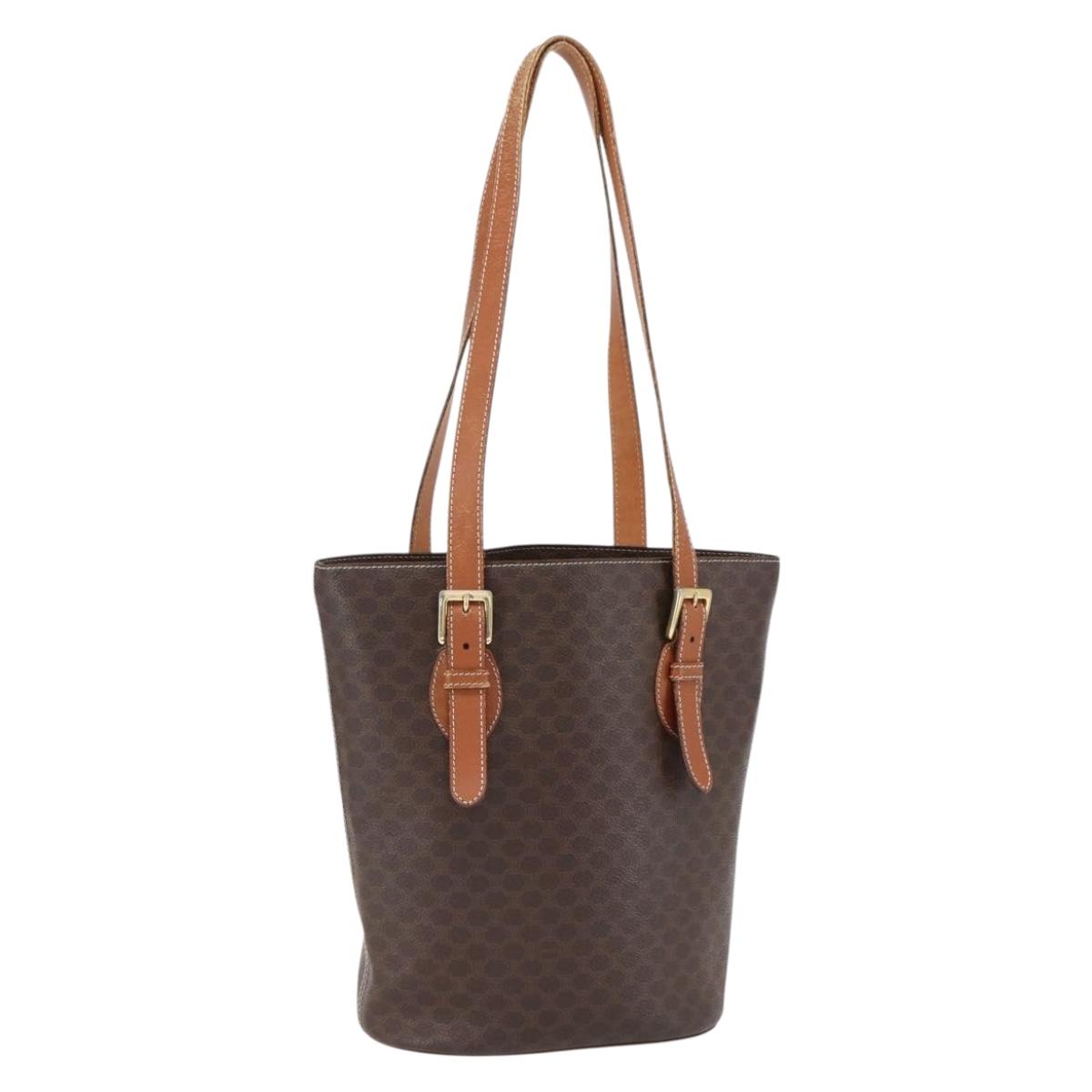CELINE Macadam Canvas Tote Bag PVC Leather Brown Gold Auth ep13501