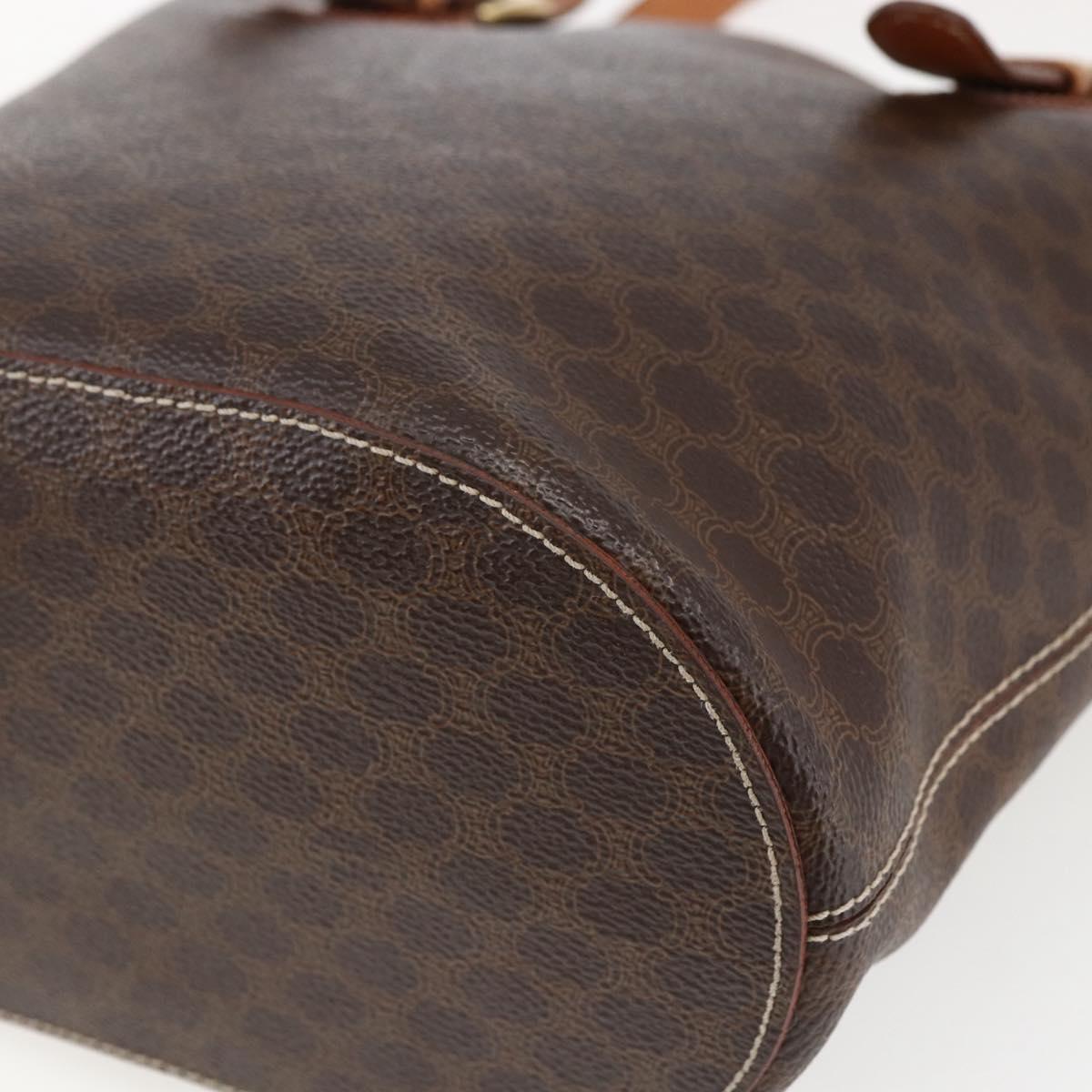 CELINE Macadam Canvas Tote Bag PVC Leather Brown Gold Auth ep13501