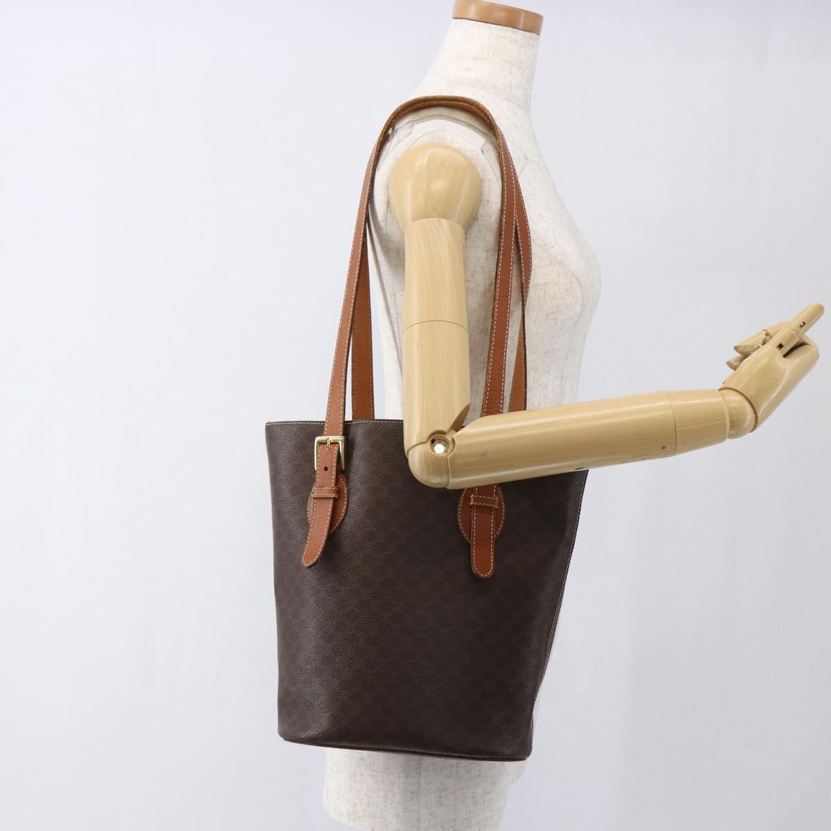 CELINE Macadam Canvas Tote Bag PVC Leather Brown Gold Auth ep13501